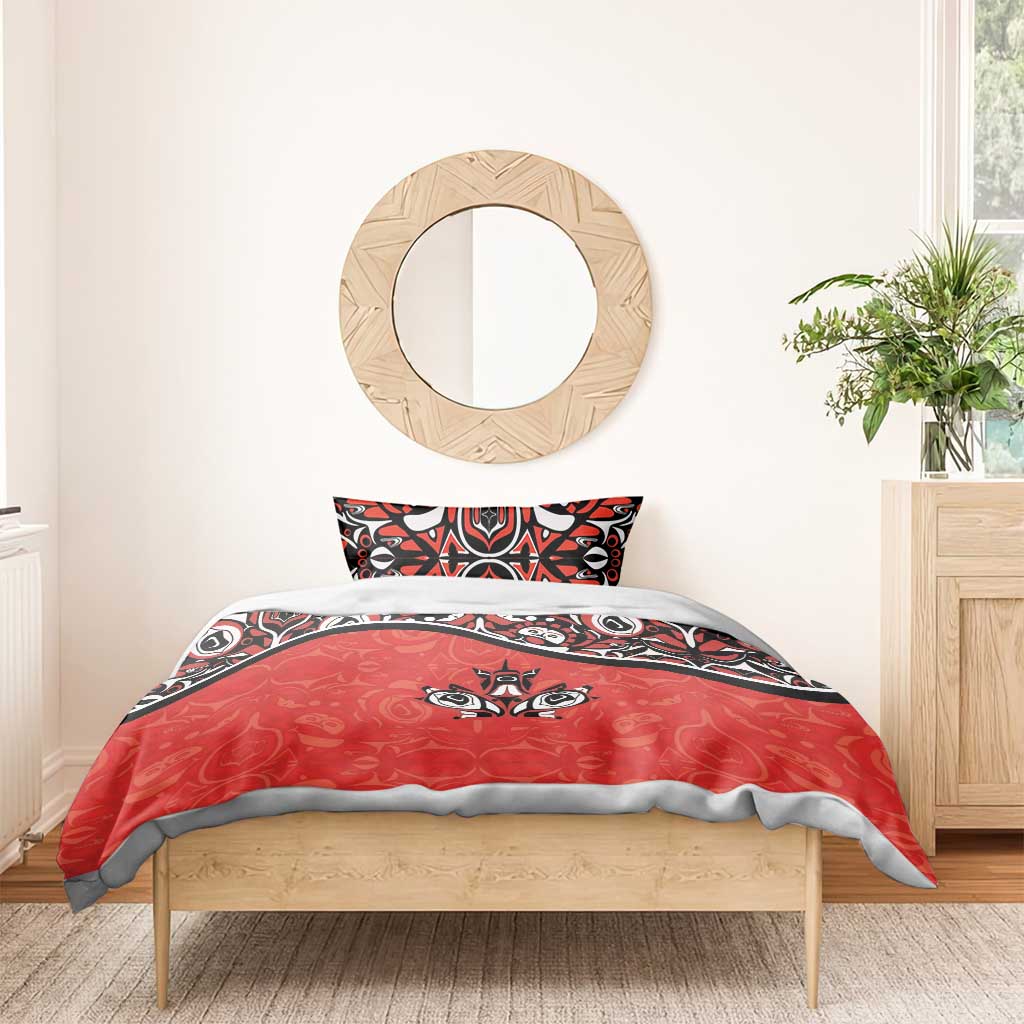 Red and black tribal bedding set with duvet cover and pillowcase set