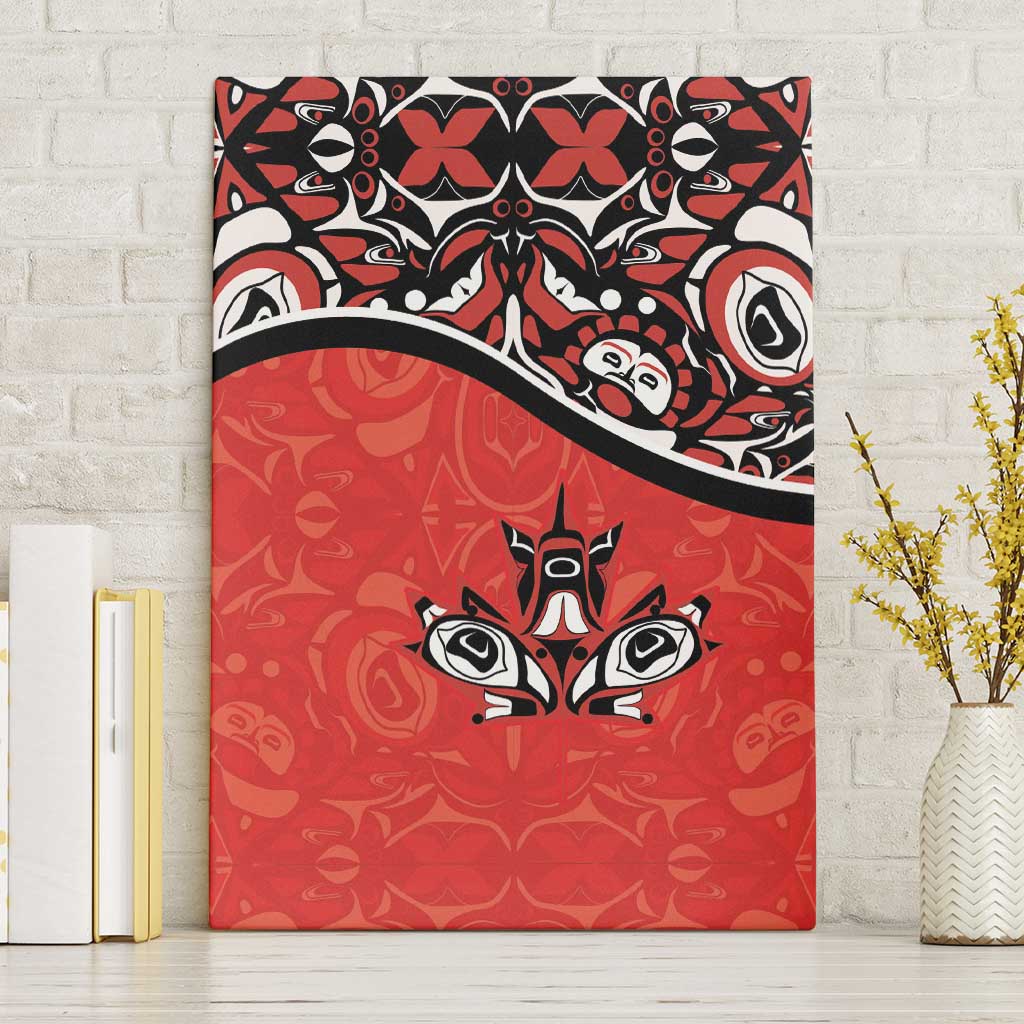 Canada Day Canvas Wall Art Haida Maple Leaf Style Tattoo Red