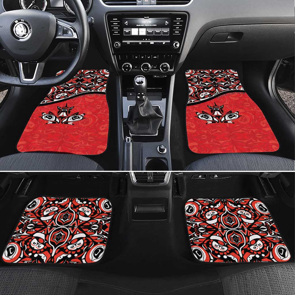 Canada Day Car Mats Haida Maple Leaf Style Tattoo Red