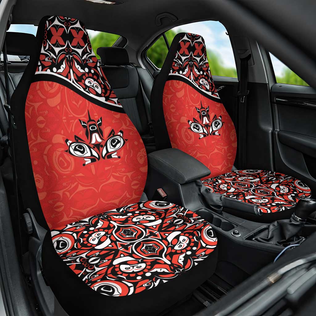 Canada Day Car Seat Cover Haida Maple Leaf Style Tattoo Red