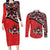 Canada Day Couples Matching Long Sleeve Bodycon Dress and Long Sleeve Button Shirt Haida Maple Leaf Style Tattoo Red