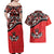 Canada Day Couples Matching Off Shoulder Maxi Dress and Hawaiian Shirt Haida Maple Leaf Style Tattoo Red