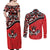 Canada Day Couples Matching Off Shoulder Maxi Dress and Long Sleeve Button Shirt Haida Maple Leaf Style Tattoo Red