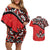 Canada Day Couples Matching Off Shoulder Short Dress and Hawaiian Shirt Haida Maple Leaf Style Tattoo Red