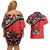 Canada Day Couples Matching Off Shoulder Short Dress and Hawaiian Shirt Haida Maple Leaf Style Tattoo Red