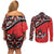 Canada Day Couples Matching Off Shoulder Short Dress and Long Sleeve Button Shirt Haida Maple Leaf Style Tattoo Red