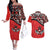 Canada Day Couples Matching Off The Shoulder Long Sleeve Dress and Hawaiian Shirt Haida Maple Leaf Style Tattoo Red