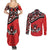 Canada Day Couples Matching Summer Maxi Dress and Long Sleeve Button Shirt Haida Maple Leaf Style Tattoo Red