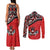 Canada Day Couples Matching Tank Maxi Dress and Long Sleeve Button Shirt Haida Maple Leaf Style Tattoo Red