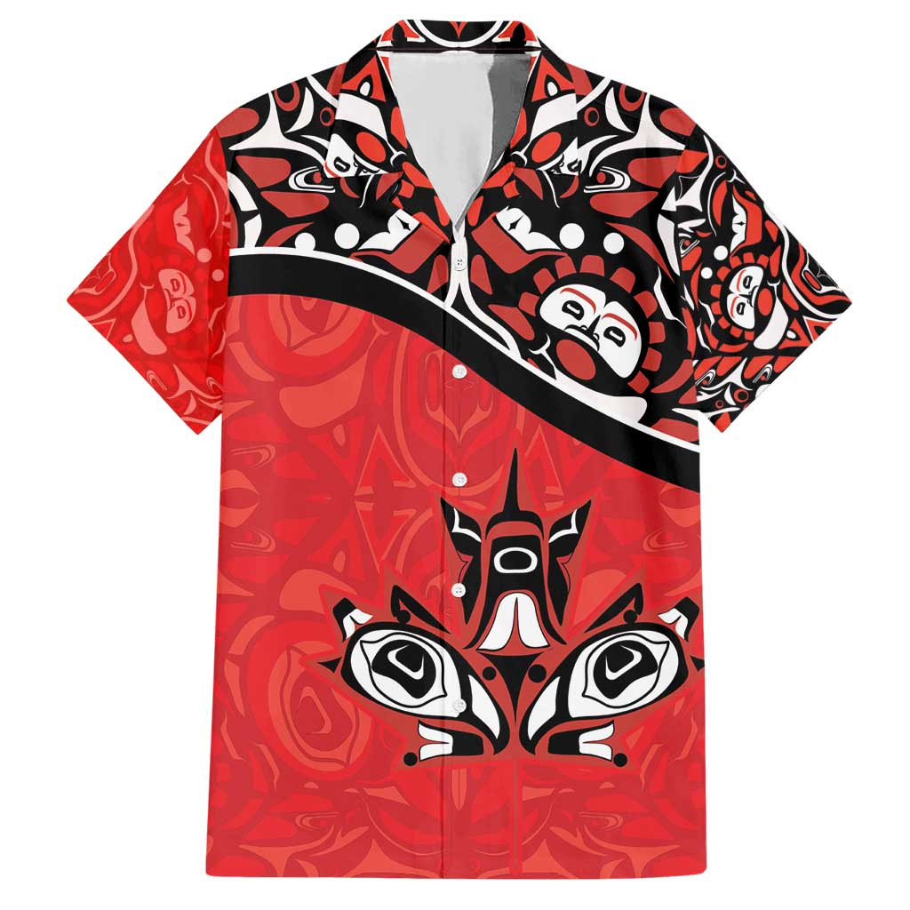 Canada Day Hawaiian Shirt Haida Maple Leaf Style Tattoo Red