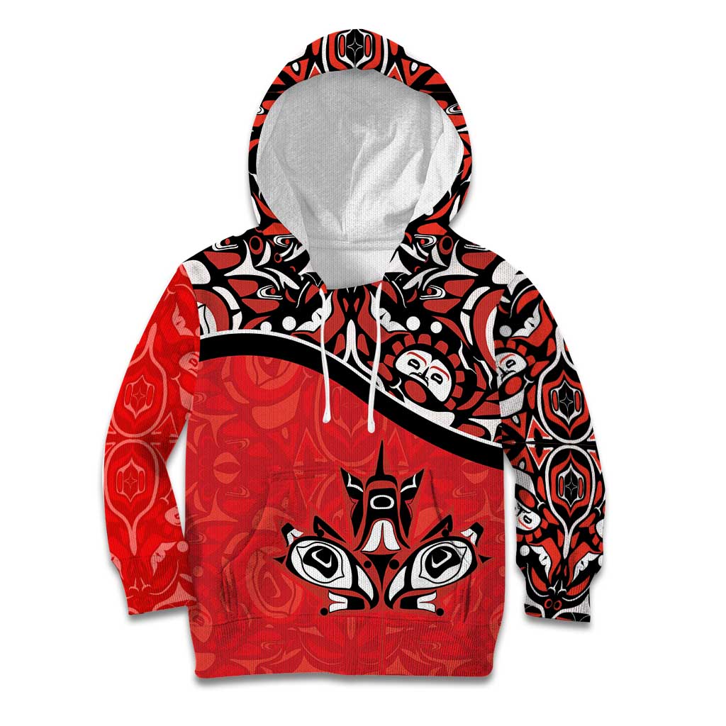 Canada Day Kid Hoodie Haida Maple Leaf Style Tattoo Red - Wonder Print Shop