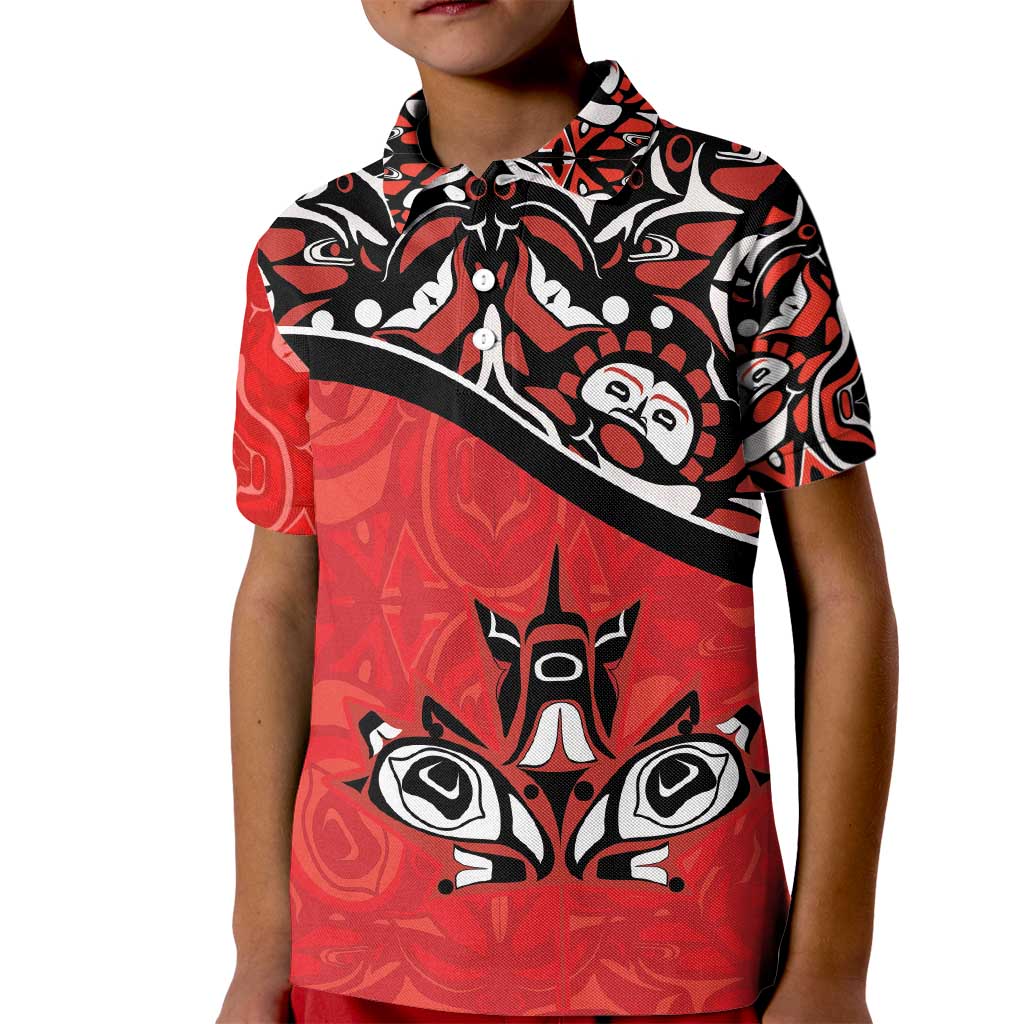 Canada Day Kid Polo Shirt Haida Maple Leaf Style Tattoo Red - Wonder Print Shop