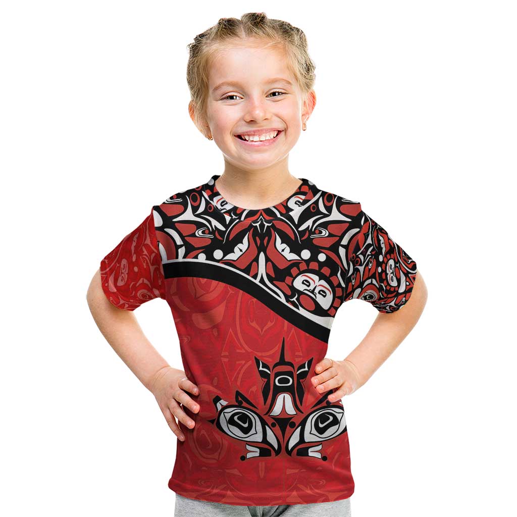 Canada Day Kid T Shirt Haida Maple Leaf Style Tattoo Red - Wonder Print Shop