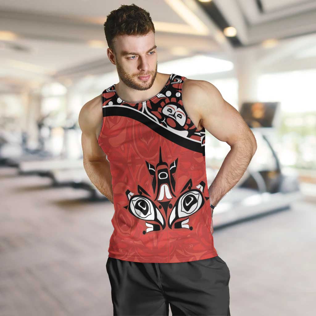 Canada Day Men Tank Top Haida Maple Leaf Style Tattoo Red - Wonder Print Shop