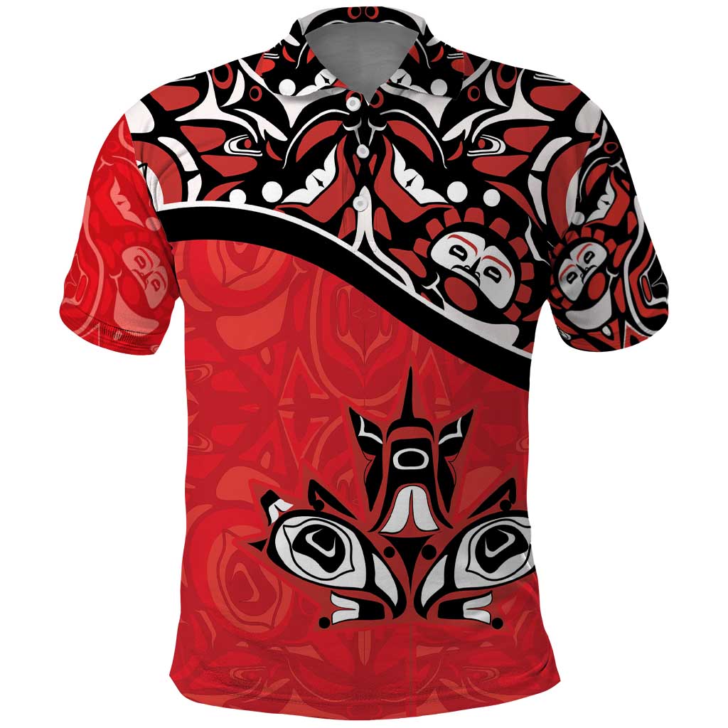 Canada Day Polo Shirt Haida Maple Leaf Style Tattoo Red - Wonder Print Shop