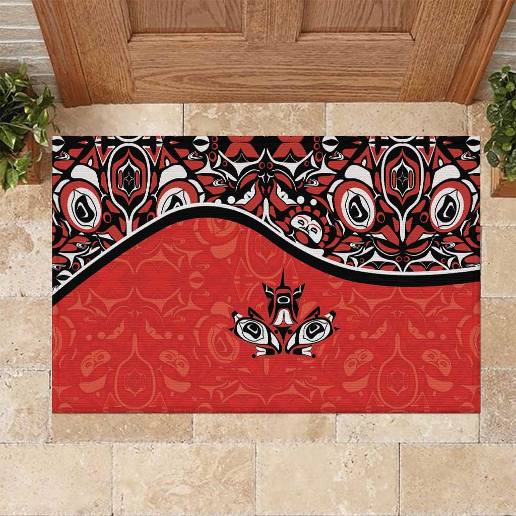 Canada Day Rubber Doormat Haida Maple Leaf Style Tattoo Red