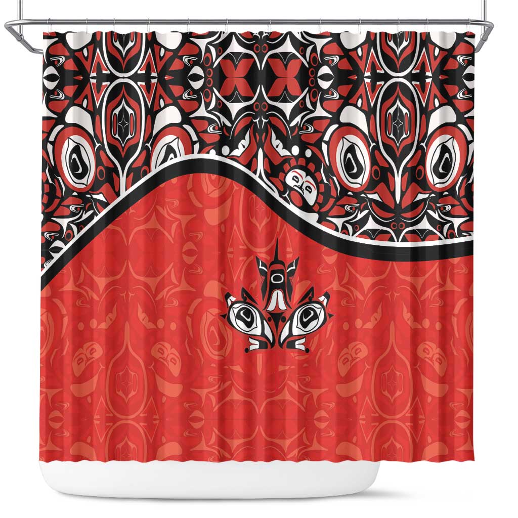 Canada Day Shower Curtain Haida Maple Leaf Style Tattoo Red