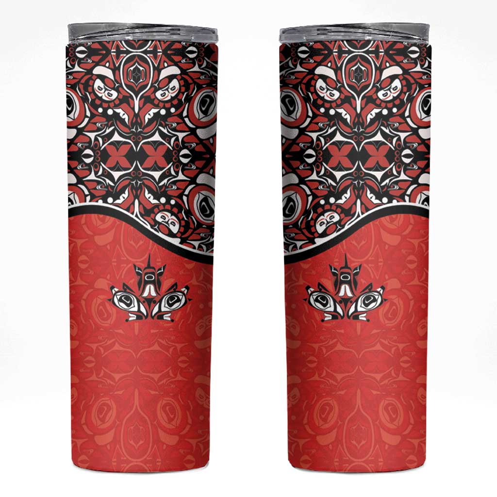 Canada Day Skinny Tumbler Haida Maple Leaf Style Tattoo Red