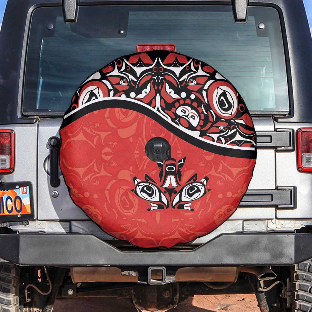 Canada Day Spare Tire Cover Haida Maple Leaf Style Tattoo Red