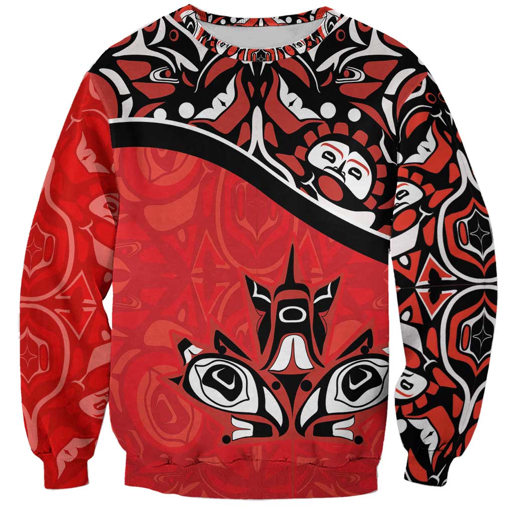 Canada Day Sweatshirt Haida Maple Leaf Style Tattoo Red