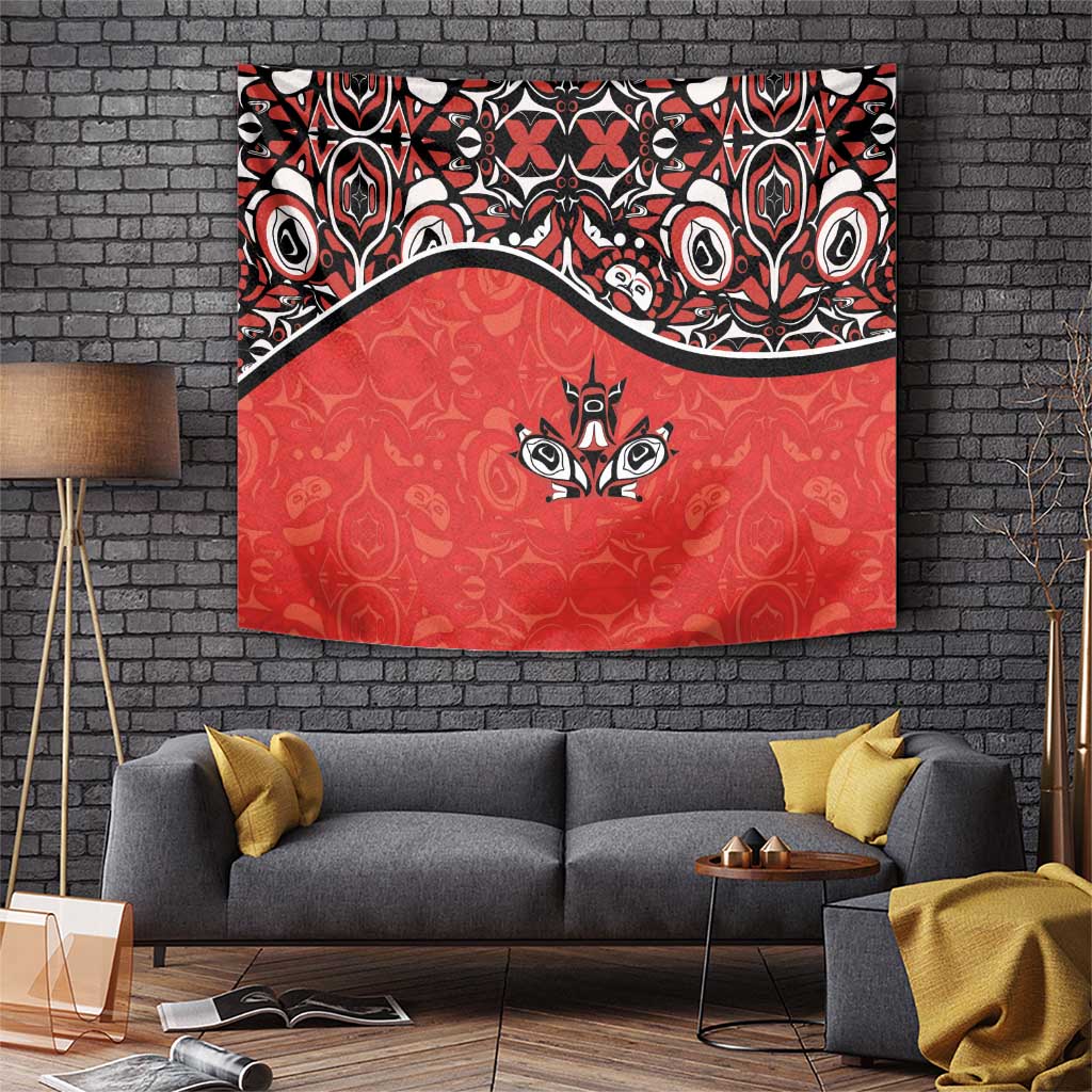 Canada Day Tapestry Haida Maple Leaf Style Tattoo Red