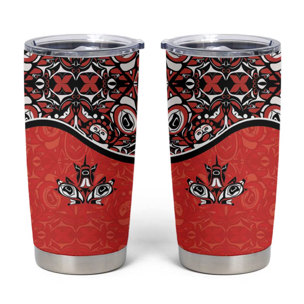 Canada Day Tumbler Cup Haida Maple Leaf Style Tattoo Red