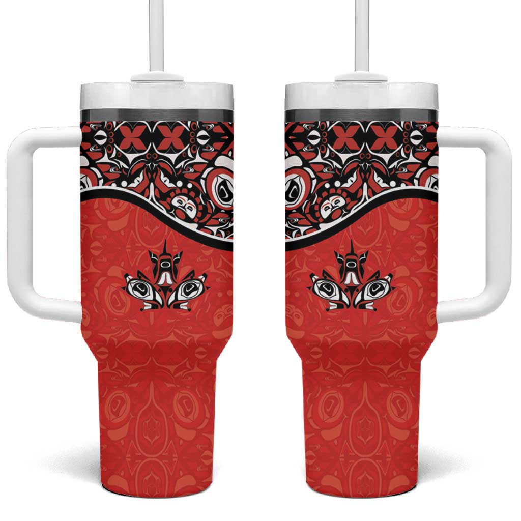 Canada Day Tumbler With Handle Haida Maple Leaf Style Tattoo Red