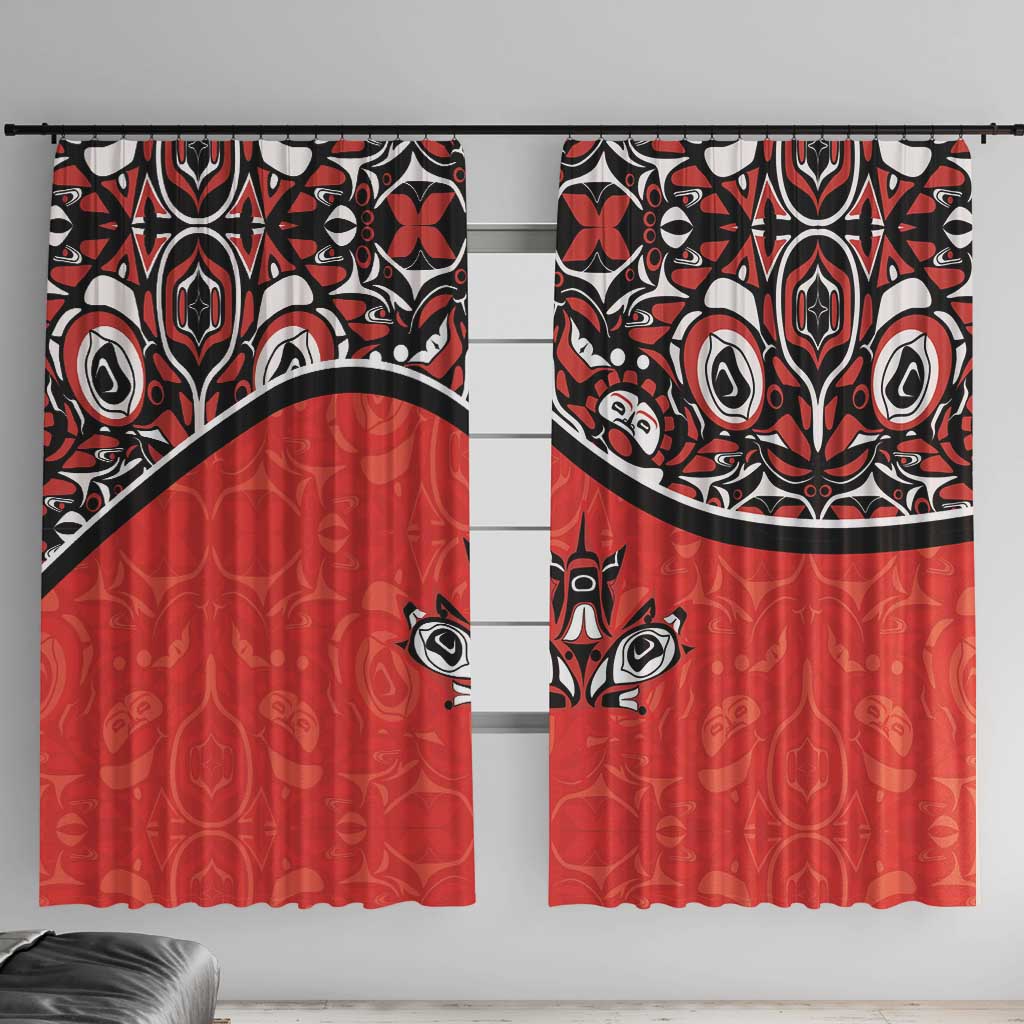 Canada Day Window Curtain Haida Maple Leaf Style Tattoo Red