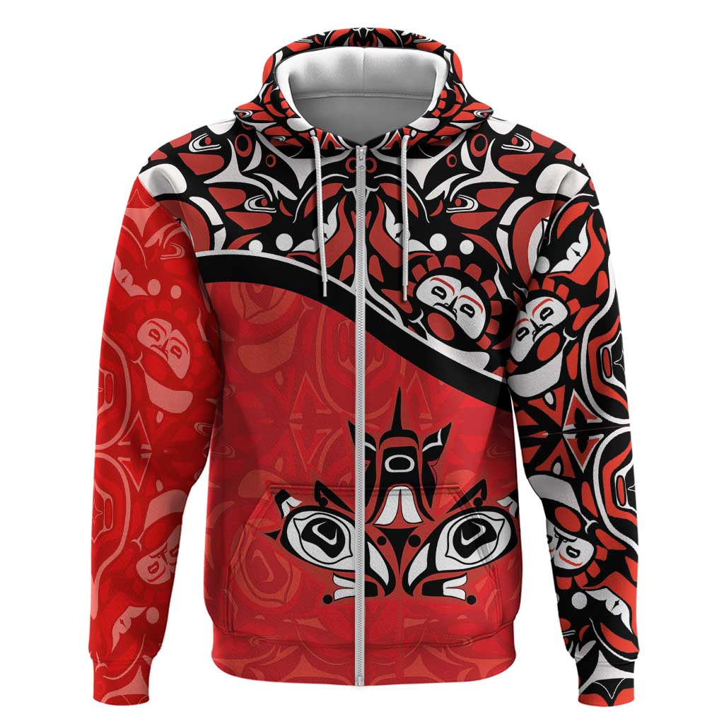 Canada Day Zip Hoodie Haida Maple Leaf Style Tattoo Red