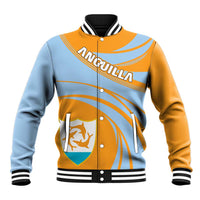 Colorblock baseball jacket with snap buttons, ribbed collar, crest patch, yellow and light blue