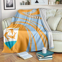 Anguilla cricket-style throw blanket with orange and light-blue stripes, shield emblem.