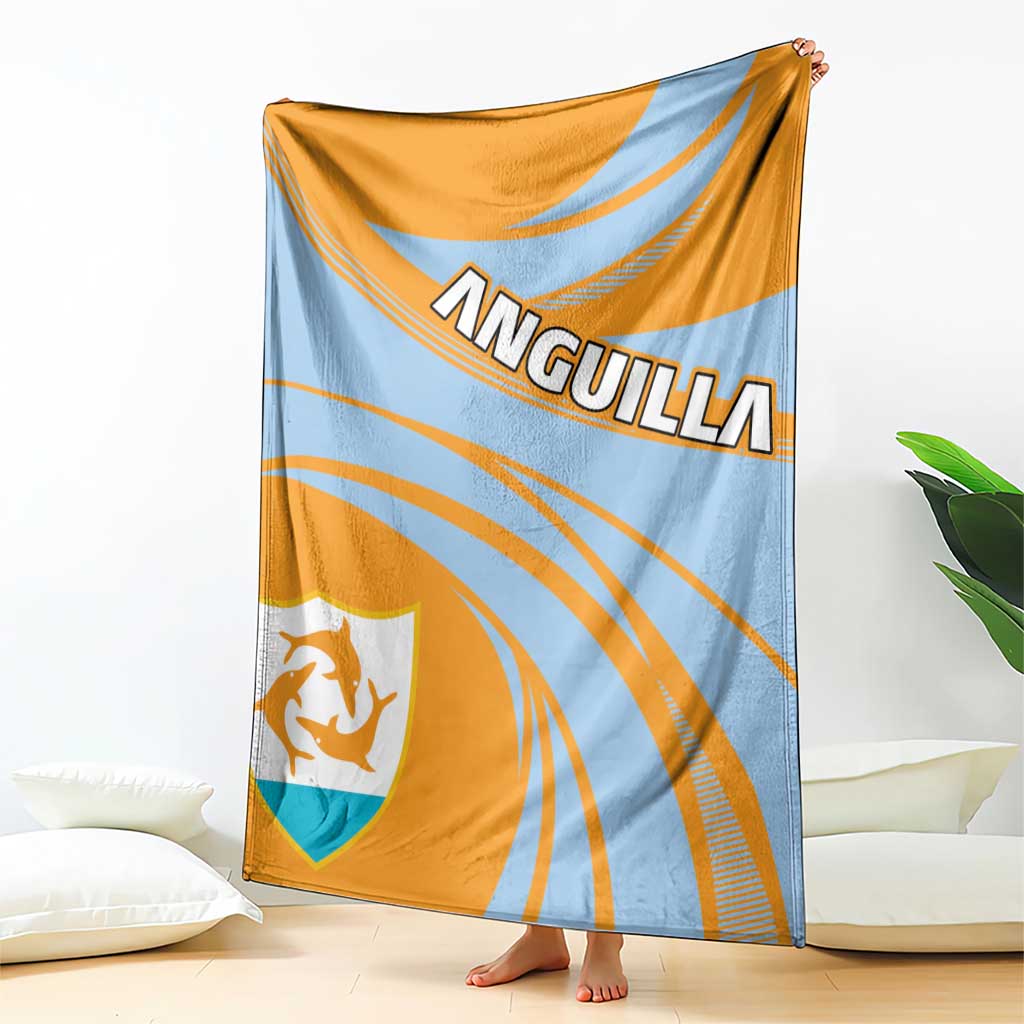 Cricket-style throw blanket draped, showing orange-and-light-blue stripes and crest.