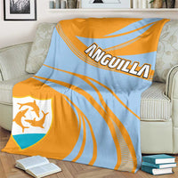 Cricket-style throw blanket on armchair with large crest and orange/light-blue wave pattern.