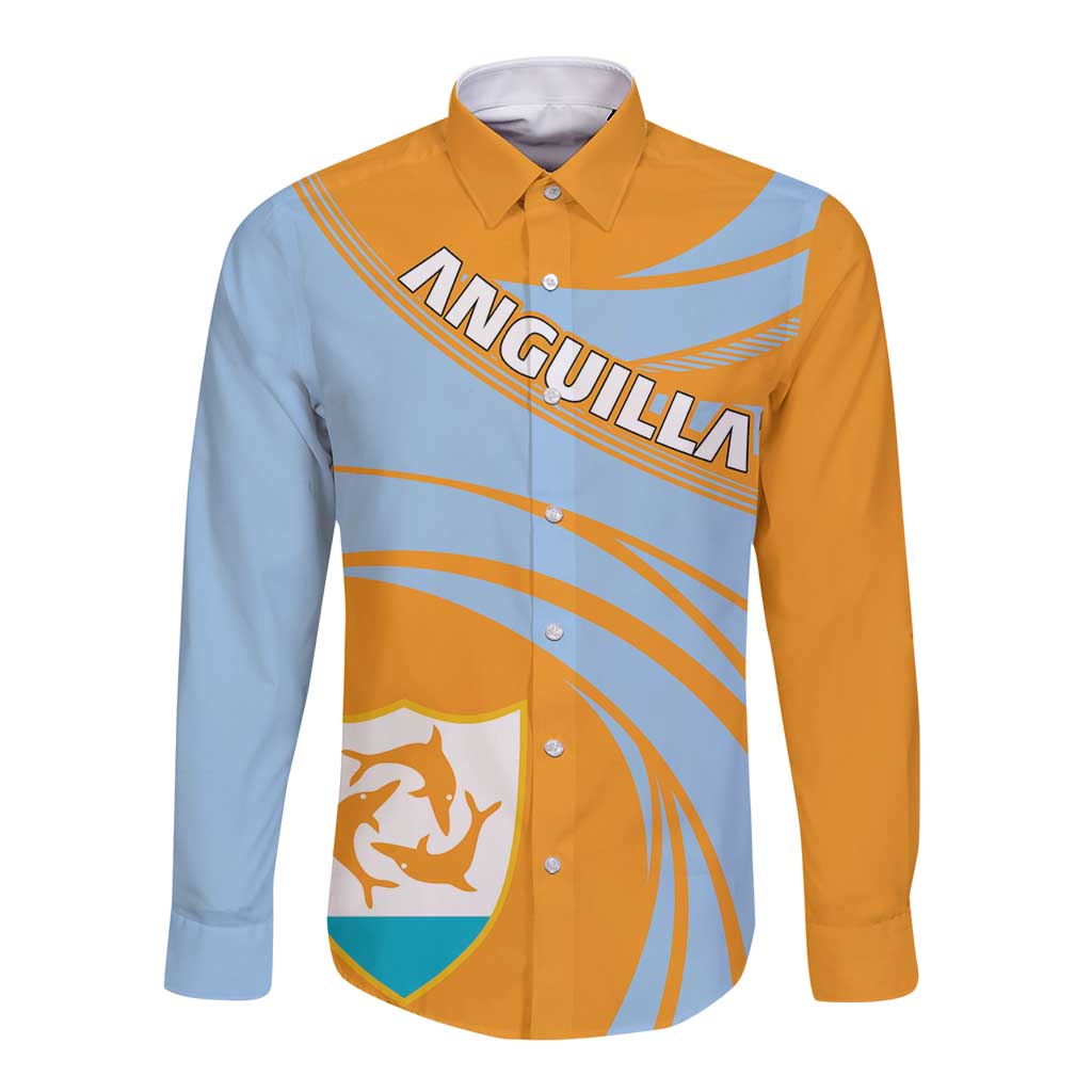Unisex long-sleeve button shirt in yellow and light blue with crest and diagonal stripe