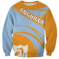 Yellow and light blue cricket-style sweatshirt with Anguilla crest graphic, crew neck