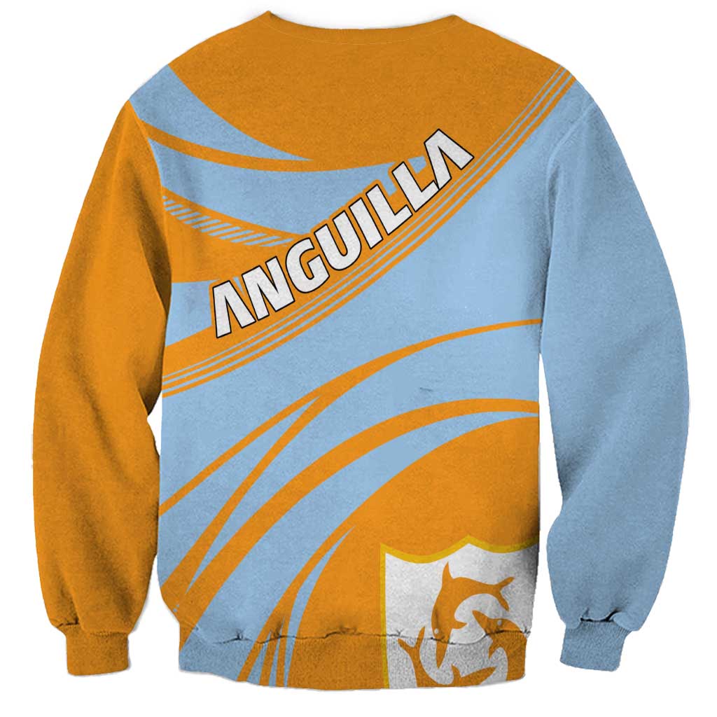 Light blue and yellow cricket-style sweatshirt, back print with Anguilla text and crest