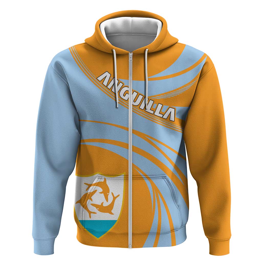 Anguilla Zip Hoodie Coat Of Arms Cricket Style - Wonder Print Shop