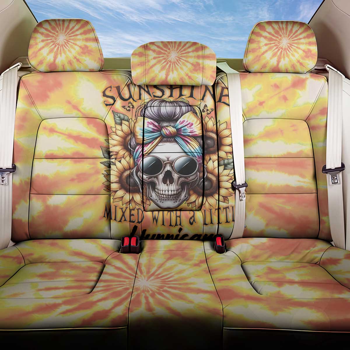 She Is Sunshine Skull Back Car Seat Cover Tie Dye Yellow - Wonder Print Shop