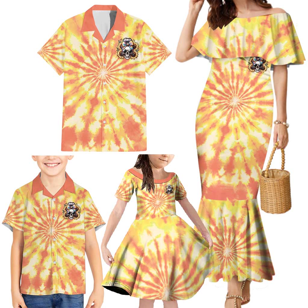 She Is Sunshine Skull Family Matching Mermaid Dress and Hawaiian Shirt Tie Dye Yellow - Wonder Print Shop