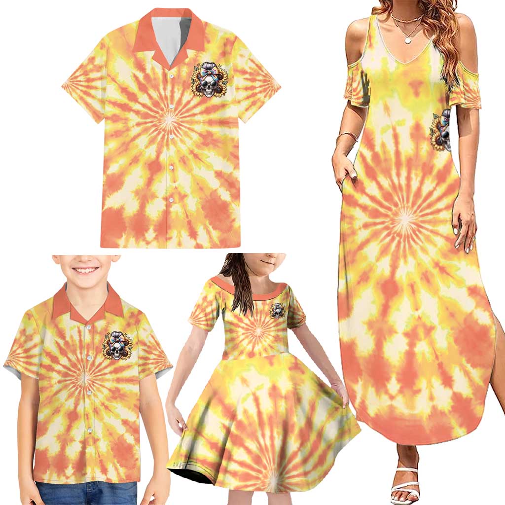 She Is Sunshine Skull Family Matching Summer Maxi Dress and Hawaiian Shirt Tie Dye Yellow - Wonder Print Shop