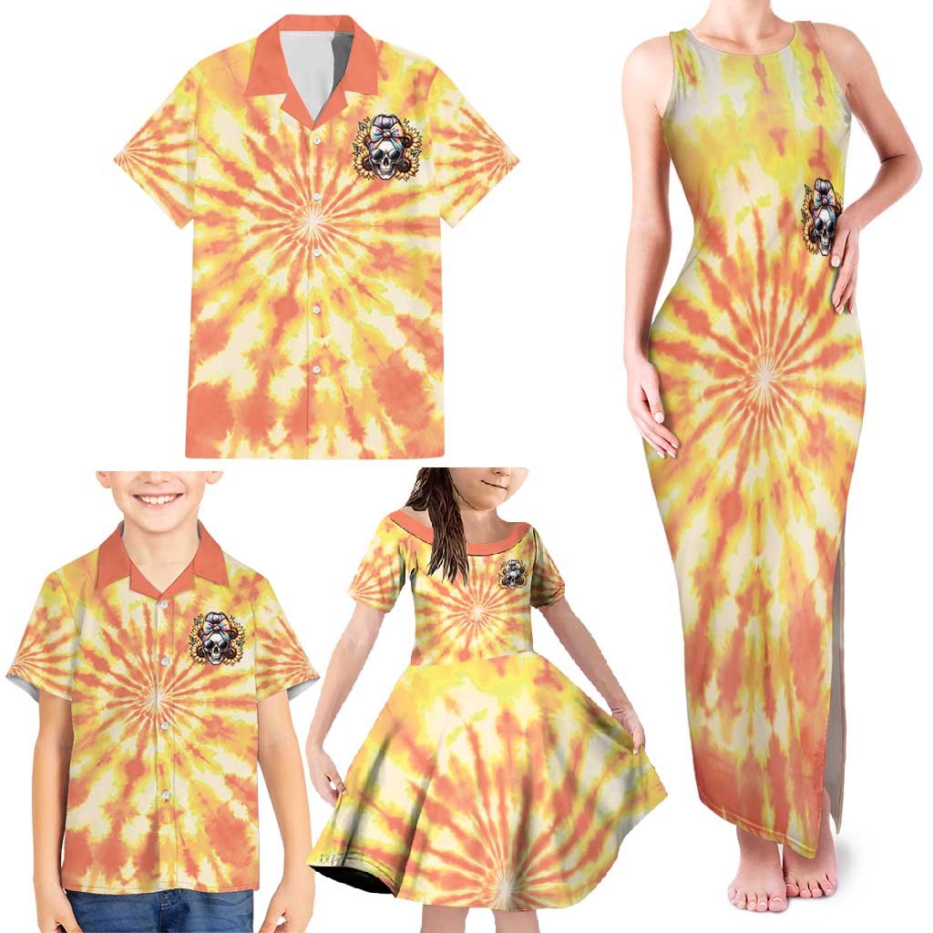 She Is Sunshine Skull Family Matching Tank Maxi Dress and Hawaiian Shirt Tie Dye Yellow - Wonder Print Shop