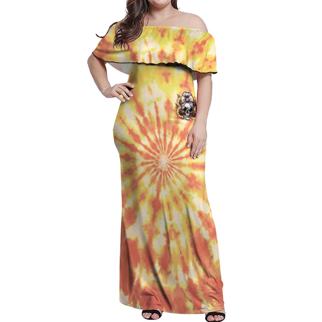 She Is Sunshine Skull Off Shoulder Maxi Dress Tie Dye Yellow - Wonder Print Shop