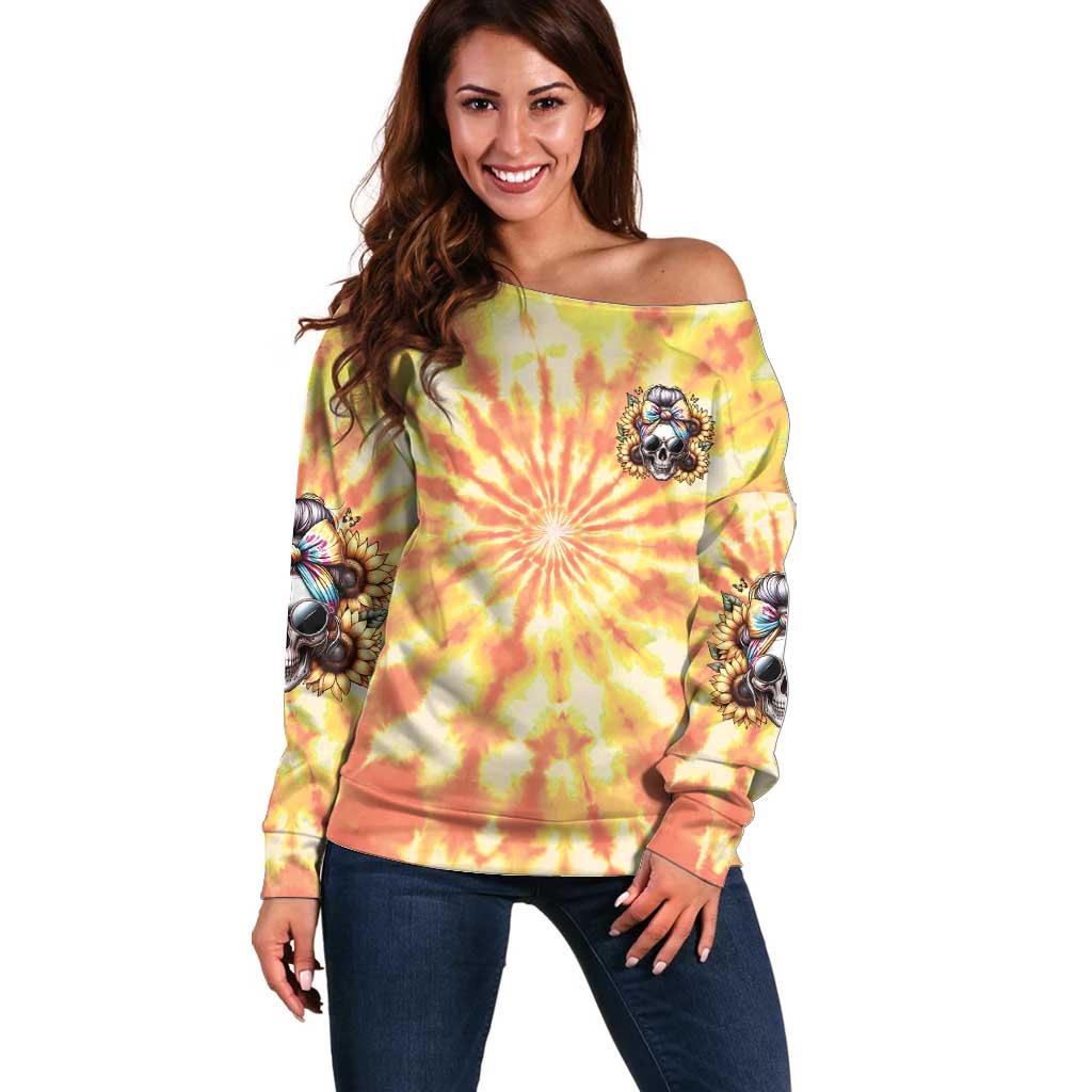 She Is Sunshine Skull Off Shoulder Sweater Tie Dye Yellow