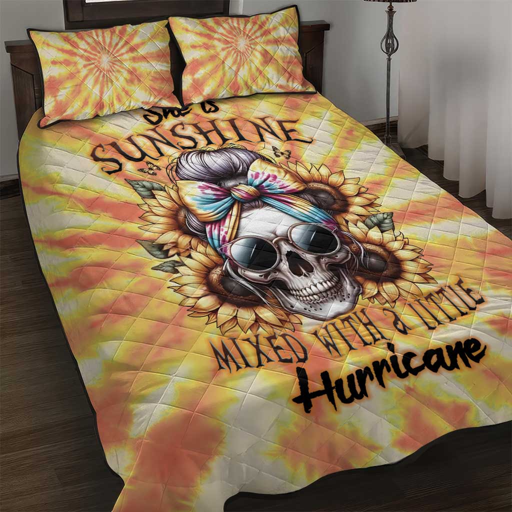 She Is Sunshine Skull Quilt Bed Set Tie Dye Yellow - Wonder Print Shop