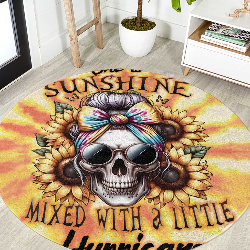 She Is Sunshine Skull Round Carpet Tie Dye Yellow