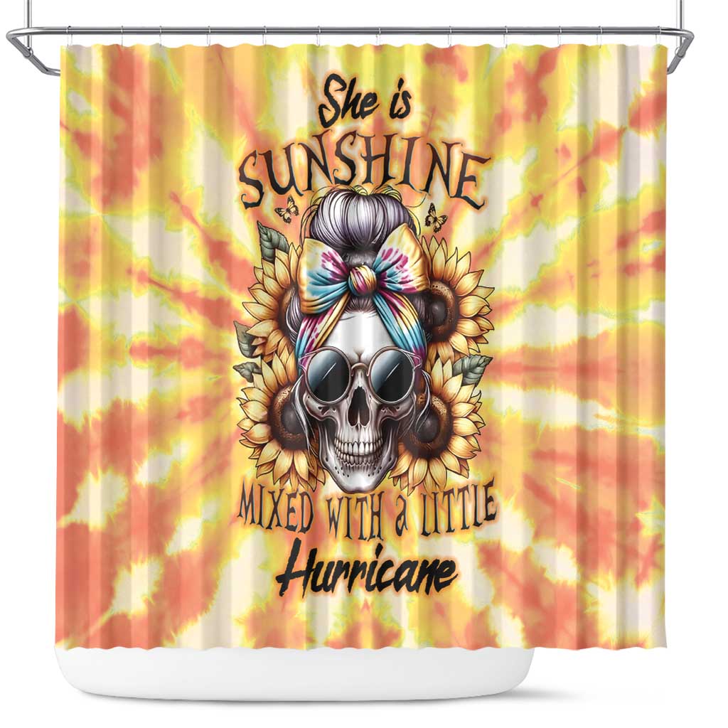 She Is Sunshine Skull Shower Curtain Tie Dye Yellow