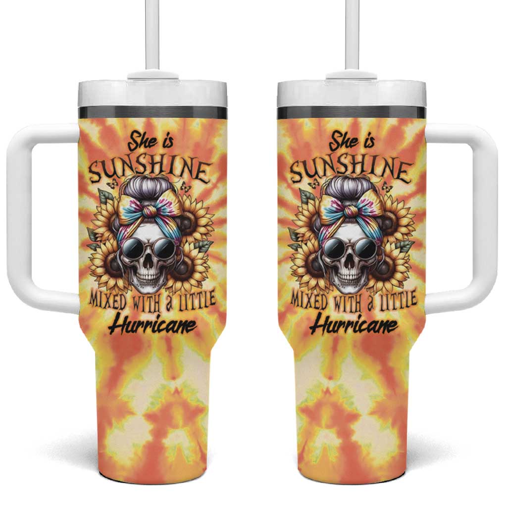 She Is Sunshine Skull Tumbler With Handle Tie Dye Yellow