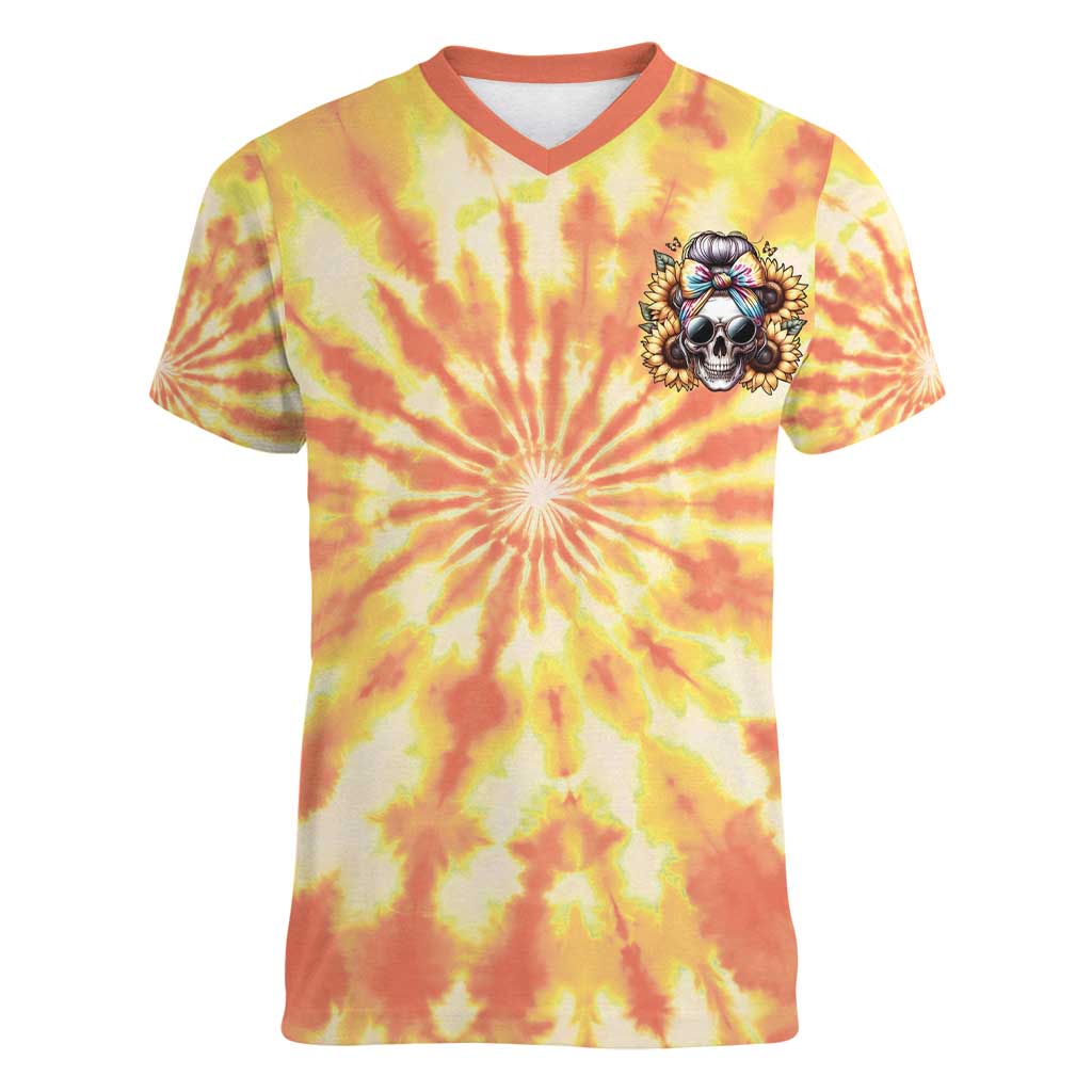 She Is Sunshine Skull Women V-Neck T-Shirt Tie Dye Yellow - Wonder Print Shop