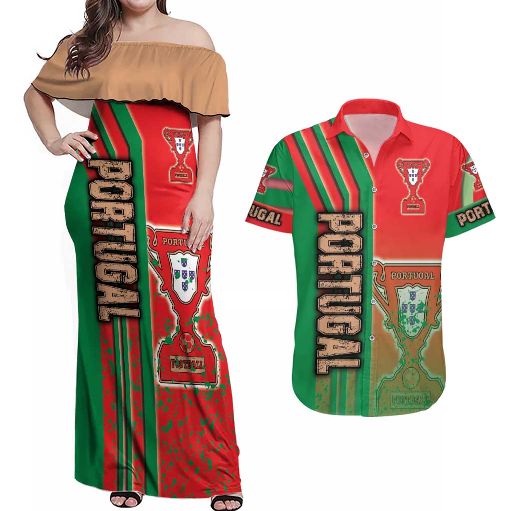 Portugal Football Couples Matching Off Shoulder Maxi Dress and Hawaiian Shirt Selecao das Quinas Soccer - Road To Champion