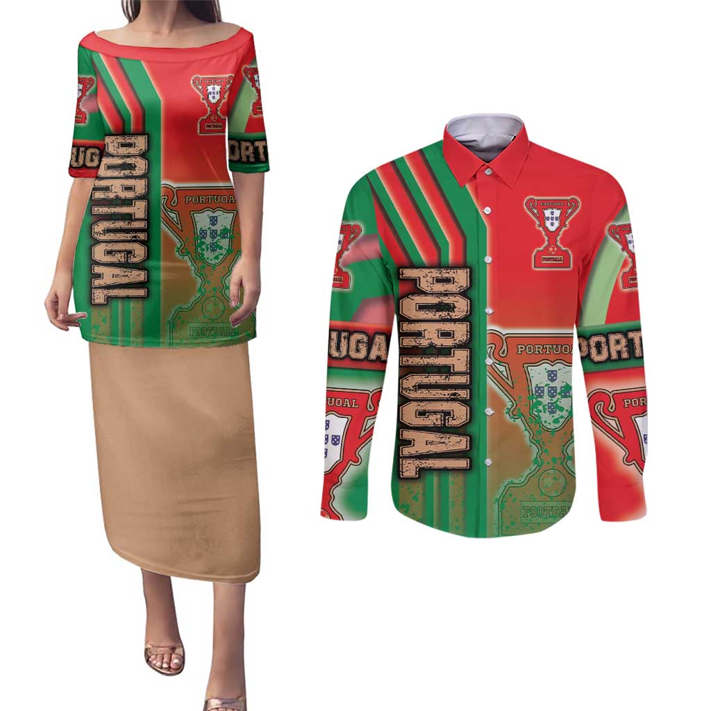 Portugal Football Couples Matching Puletasi and Long Sleeve Button Shirt Selecao das Quinas Soccer - Road To Champion